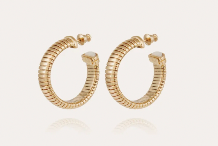 GAS BIJOUX Antigone cabochons hoop earrings small size gold