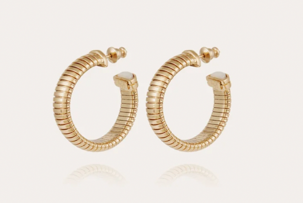 GAS BIJOUX Antigone cabochons hoop earrings small size gold