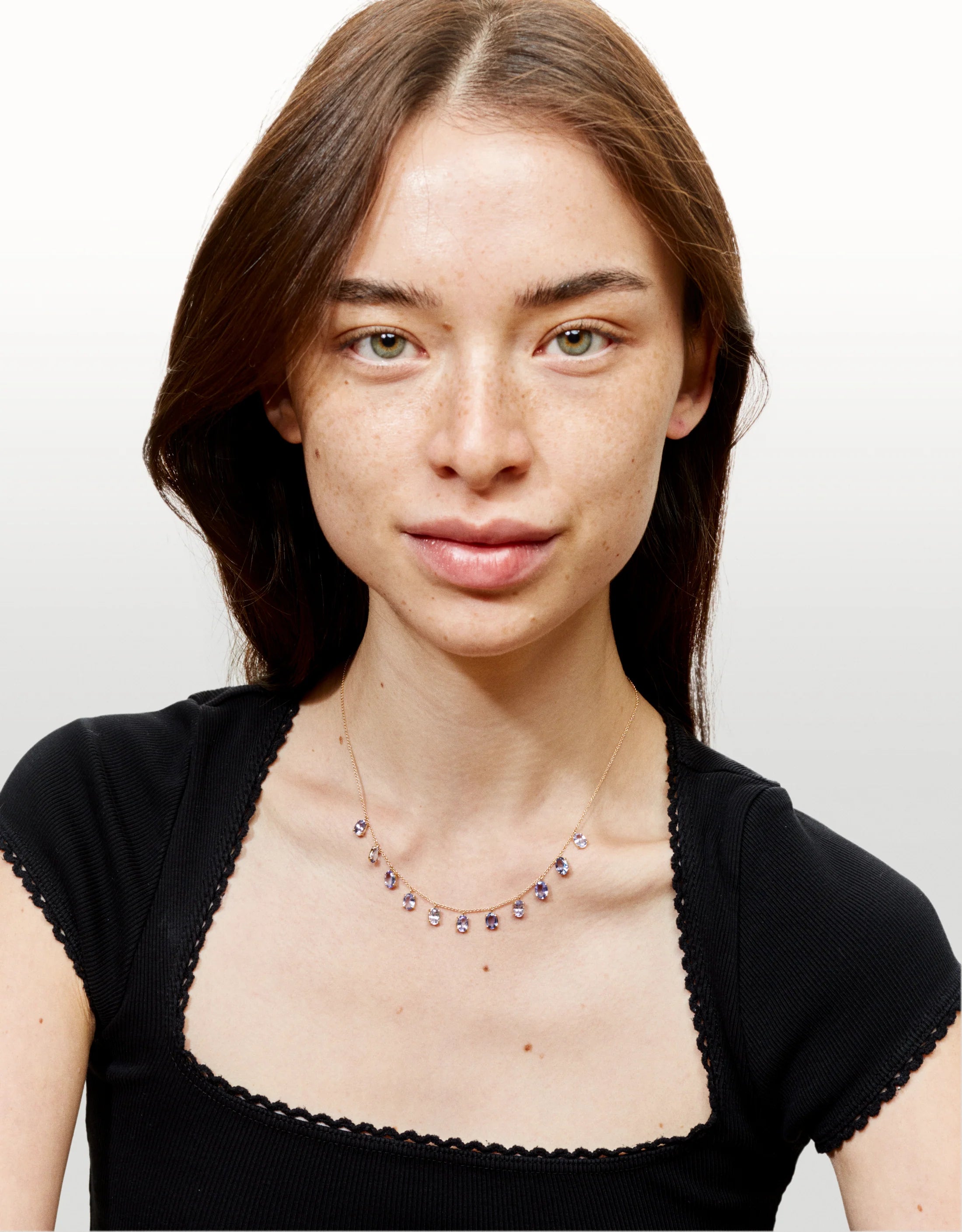WE BY WHITE BIRD, Tanzanite Dancing Drop Gold Necklace