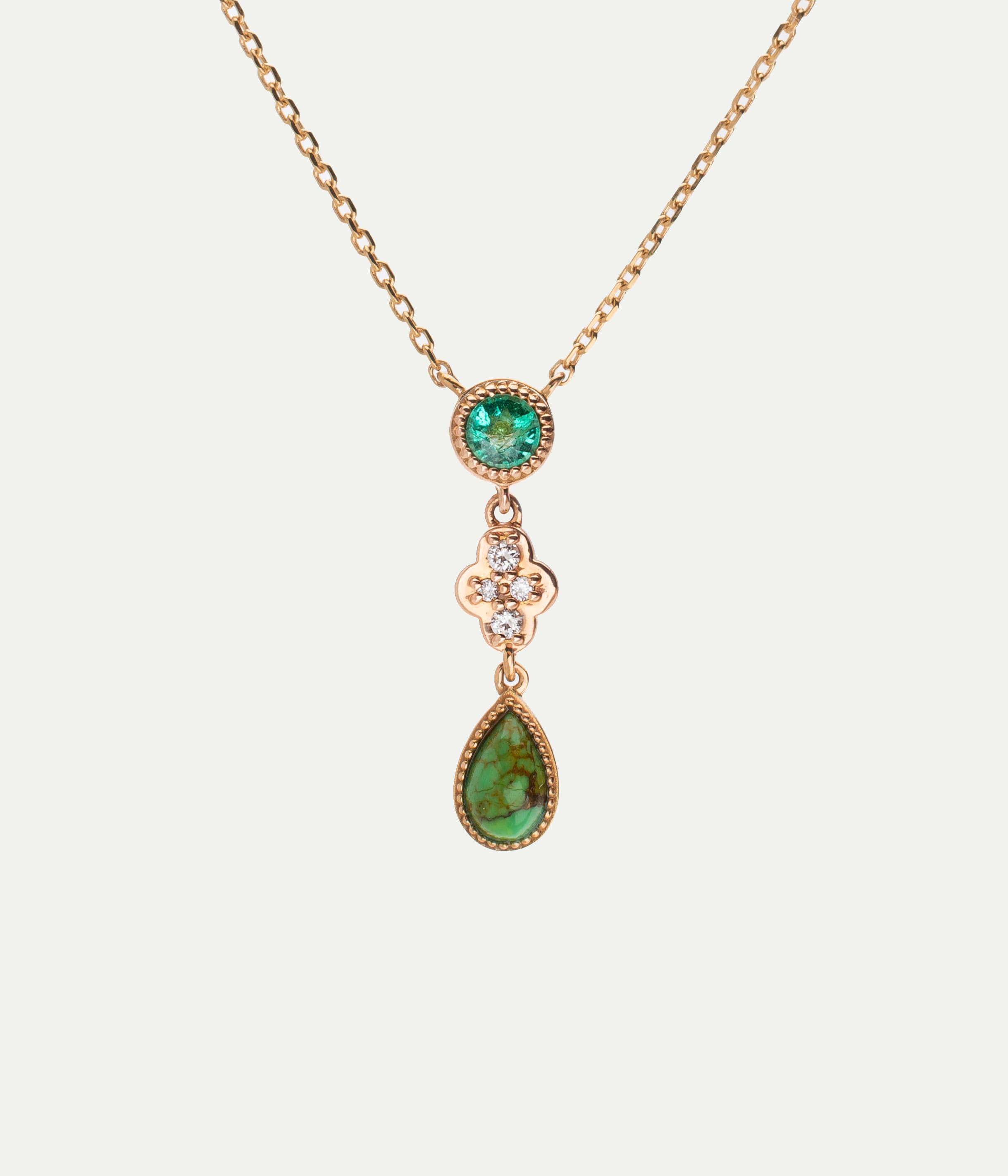 Clover Turquoise Emerald Diamond Necklage