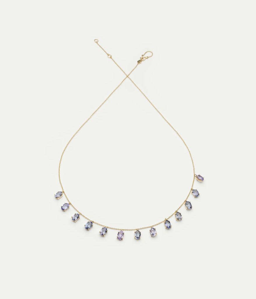 WE BY WHITE BIRD, Tanzanite Dancing Drop Gold Necklace
