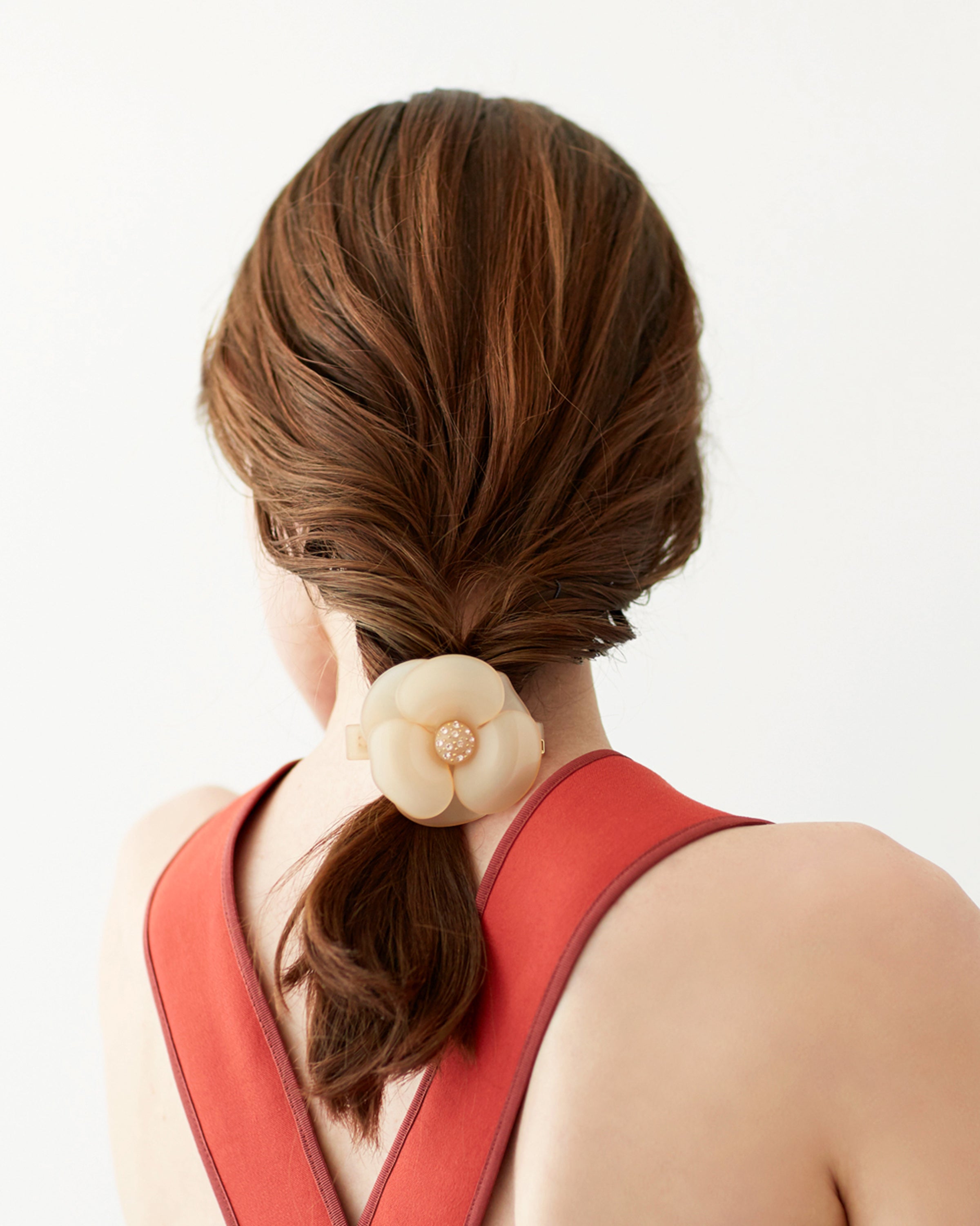 ALEXANDRE DE PARIS Camelia Acetate and Crystals Hair Barrette