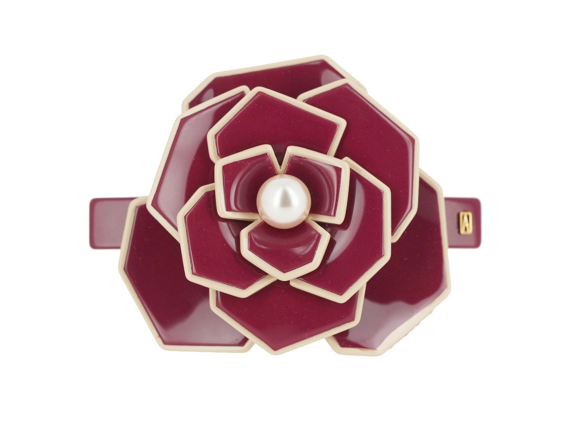 ALEXANDRE DE PARIS Art deco camelia flower hair acetate barette