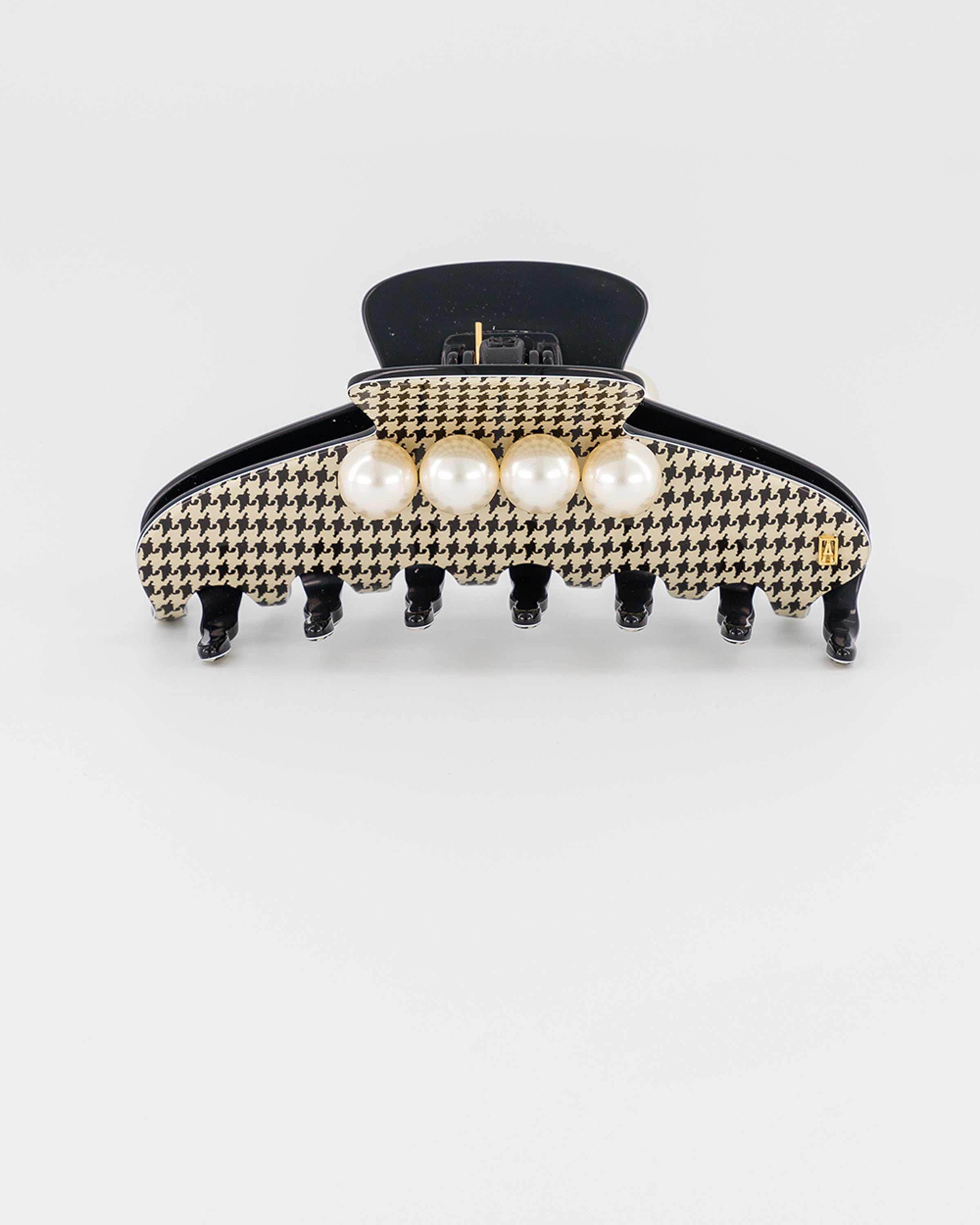 ALEXANDRE DE PARIS Pied de Poule Acetate and Pearls Hair Clip