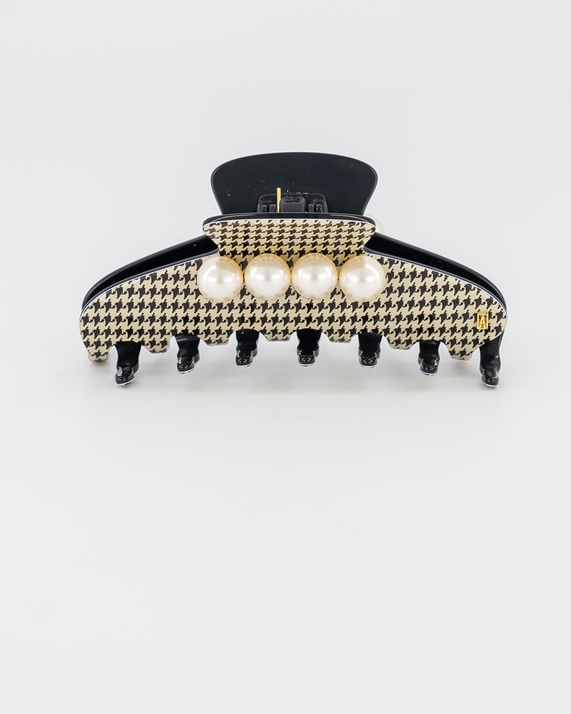 ALEXANDRE DE PARIS Pied de Poule Acetate and Pearls Hair Clip