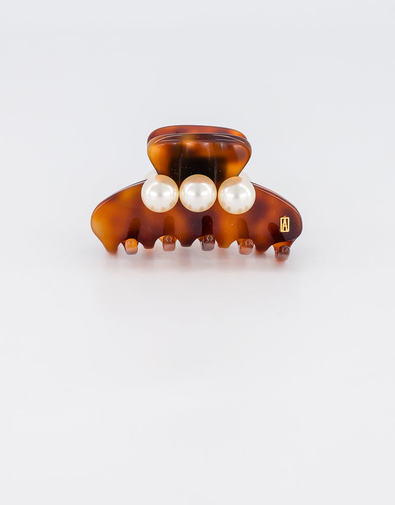 ALEXANDRE DE PARIS Small Acetate and Pearl Hair Clip