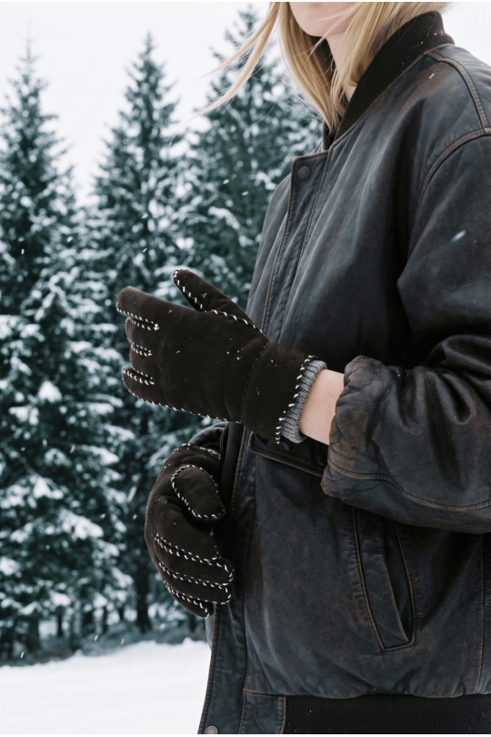 AGNELLE Alix Shearling Gloves Alpaca Cuff