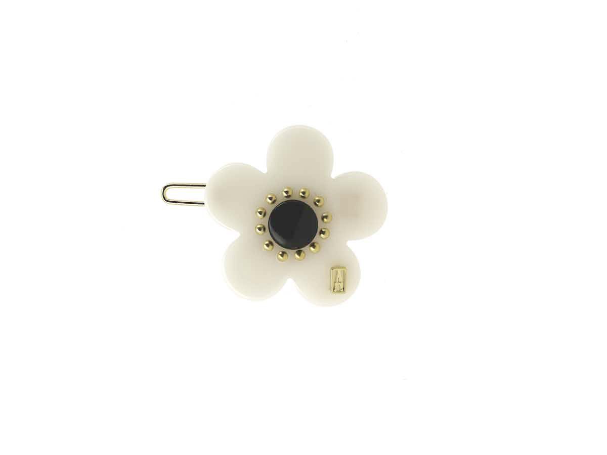 ALEXANDRE DE PARIS White Acetate Flower Side Barrette