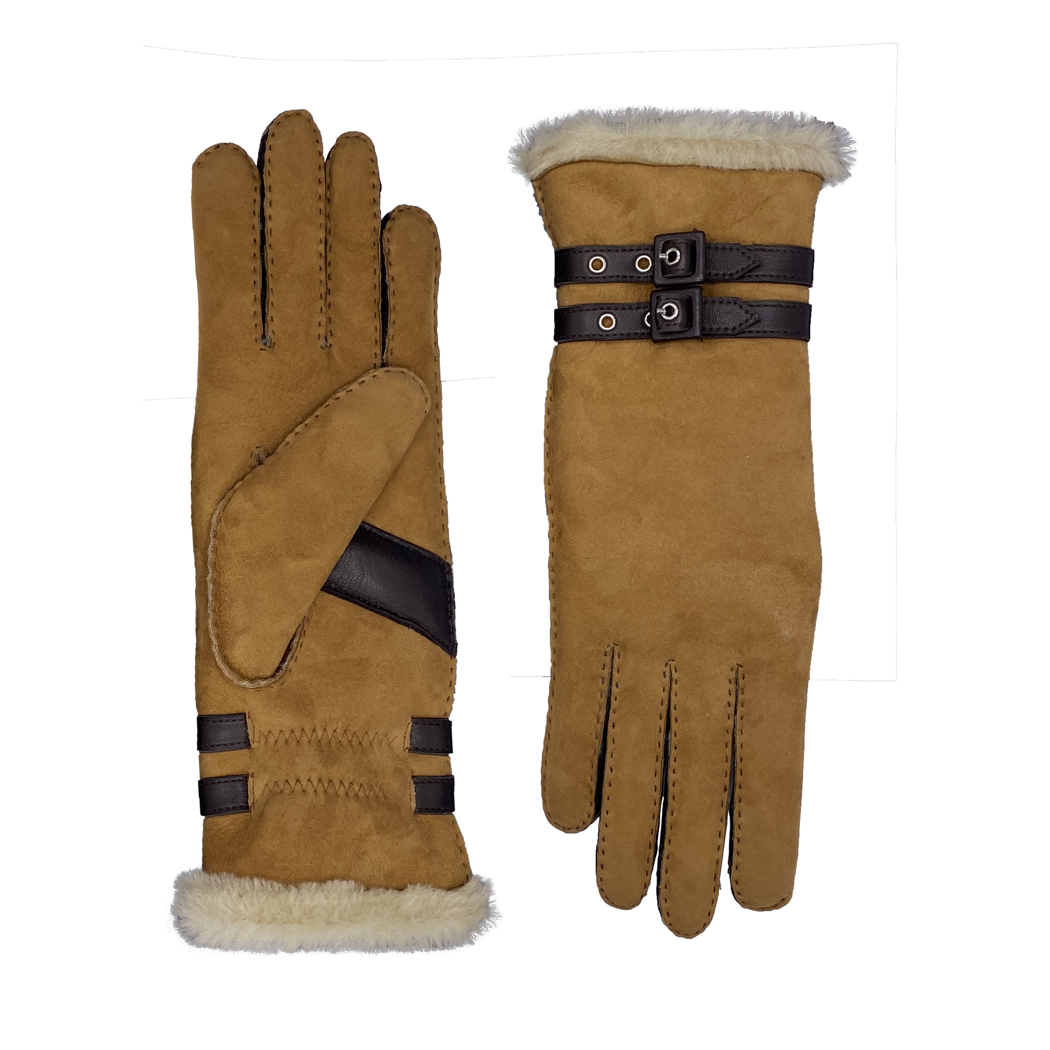 AGNELLE Bombera Double Face Lambskin with Contrast Buckles Gloves