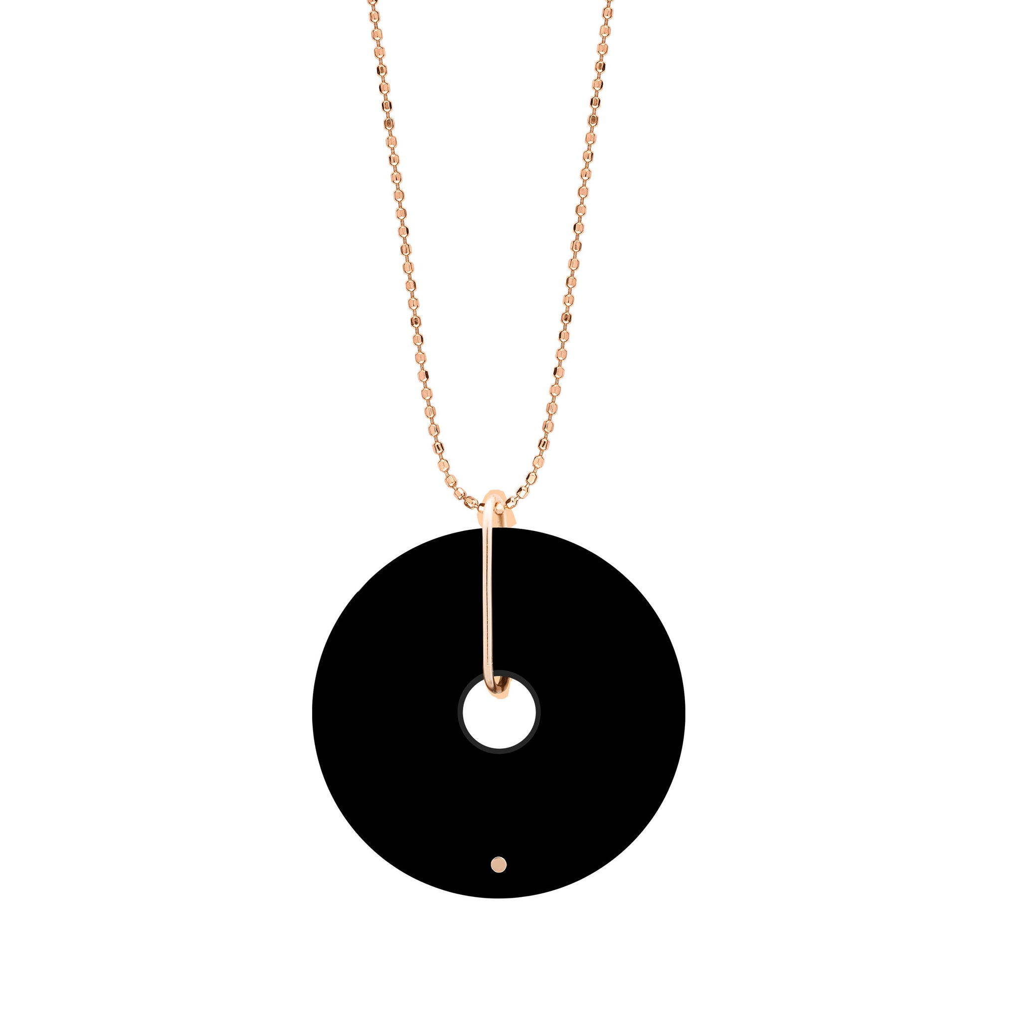 GINETTE NY Donut onyx on chain, diamond cut ball chain