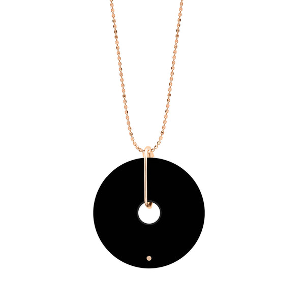 GINETTE NY Donut onyx on chain, diamond cut ball chain