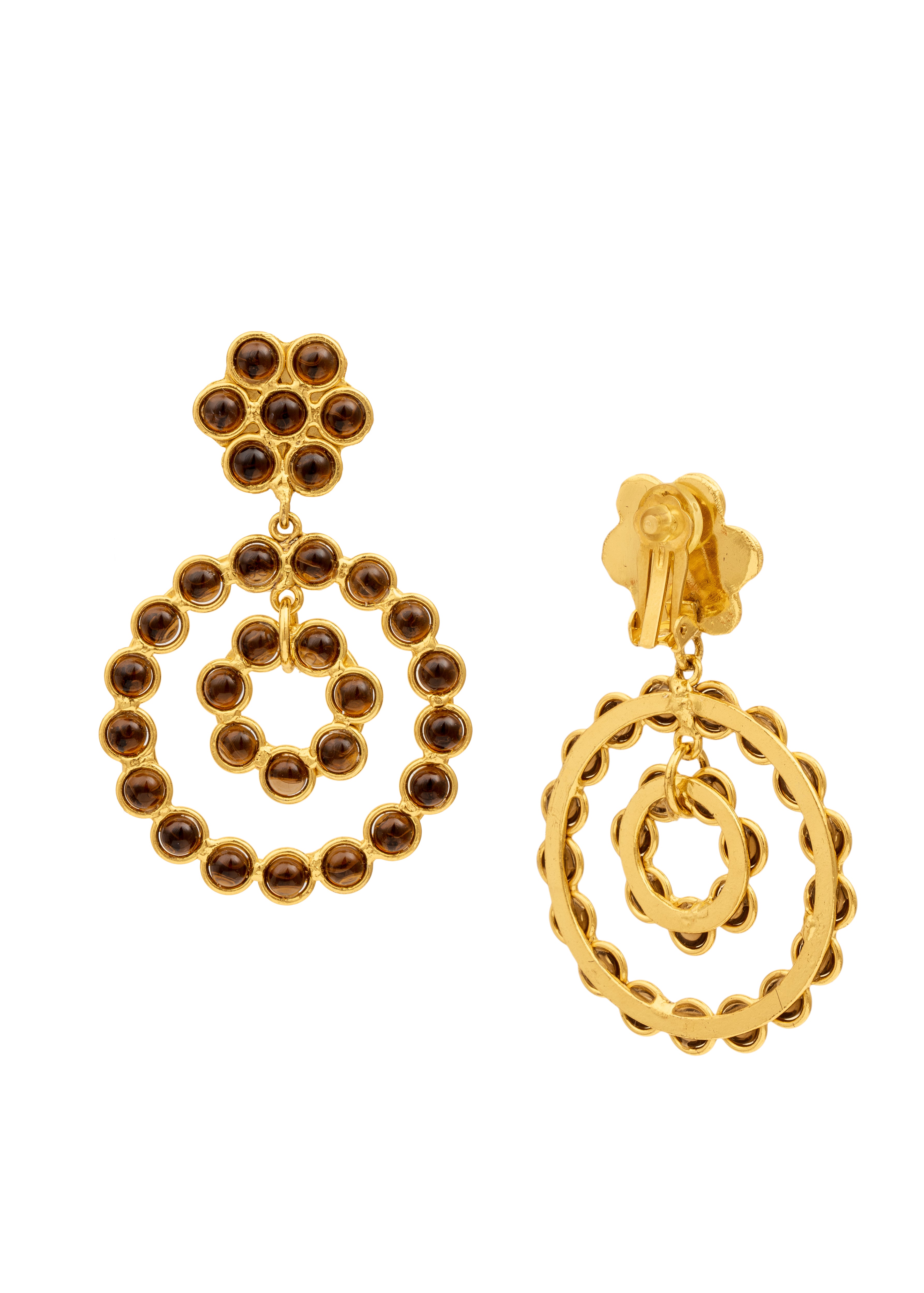 SYLVIA TOLEDANO Smokey quartz Happy Flower Clip Earrings