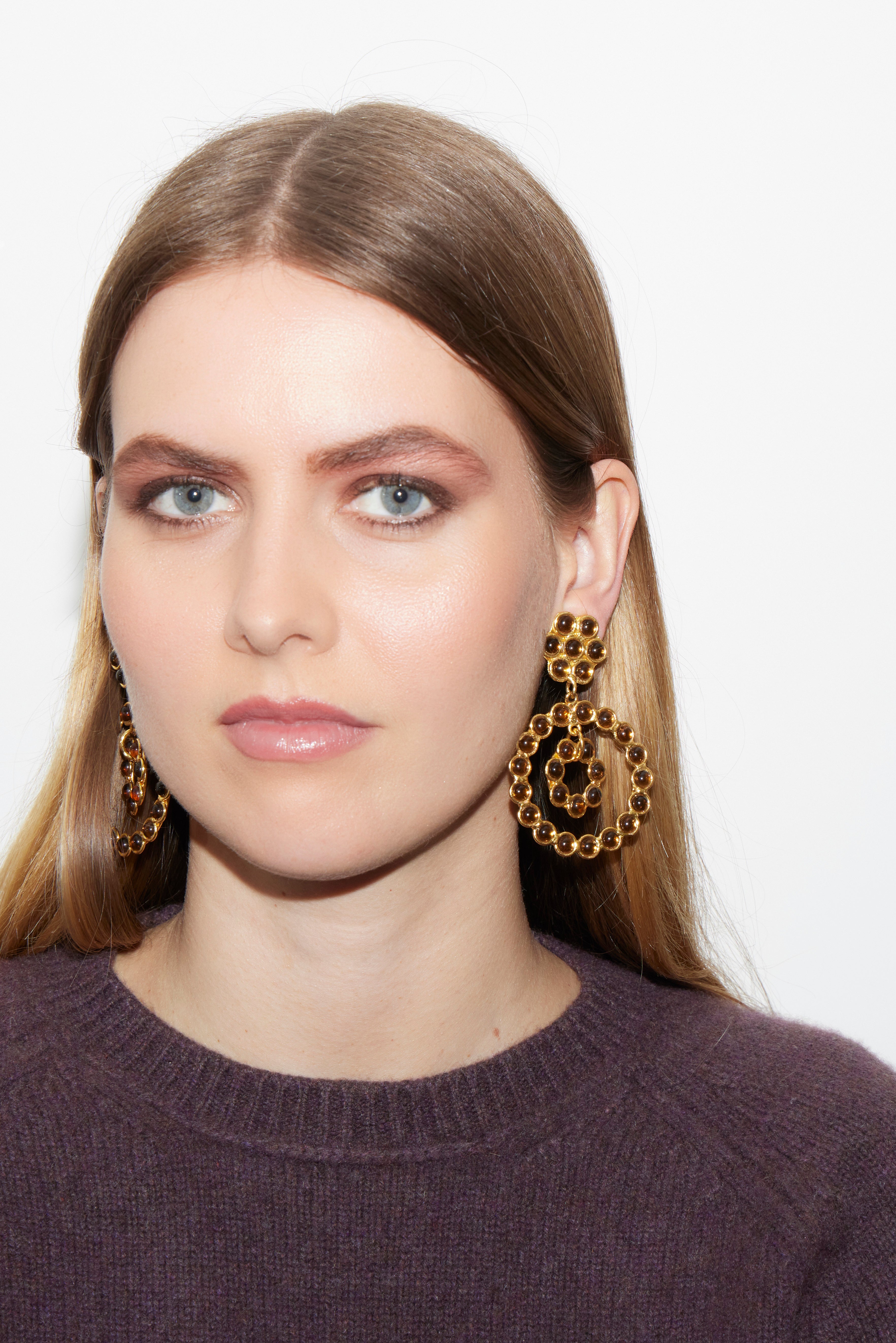 SYLVIA TOLEDANO Smokey quartz Happy Flower Clip Earrings