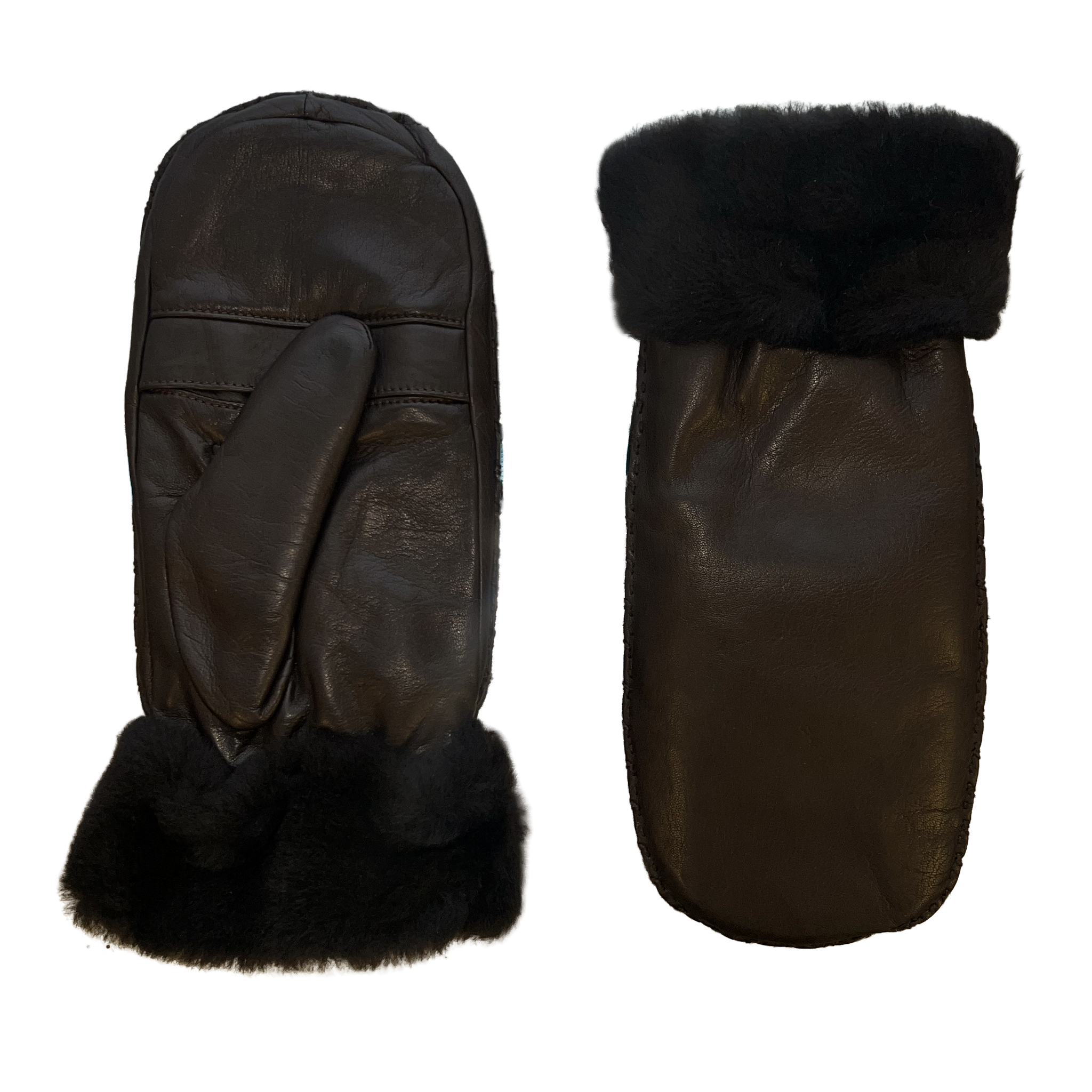 AGNELLE Marie-Alix Dark Brown Rabbit Fur Lined Lambskin Mitten