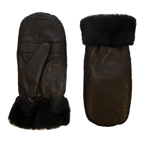 AGNELLE Marie-Alix Dark Brown Rabbit Fur Lined Lambskin Mitten