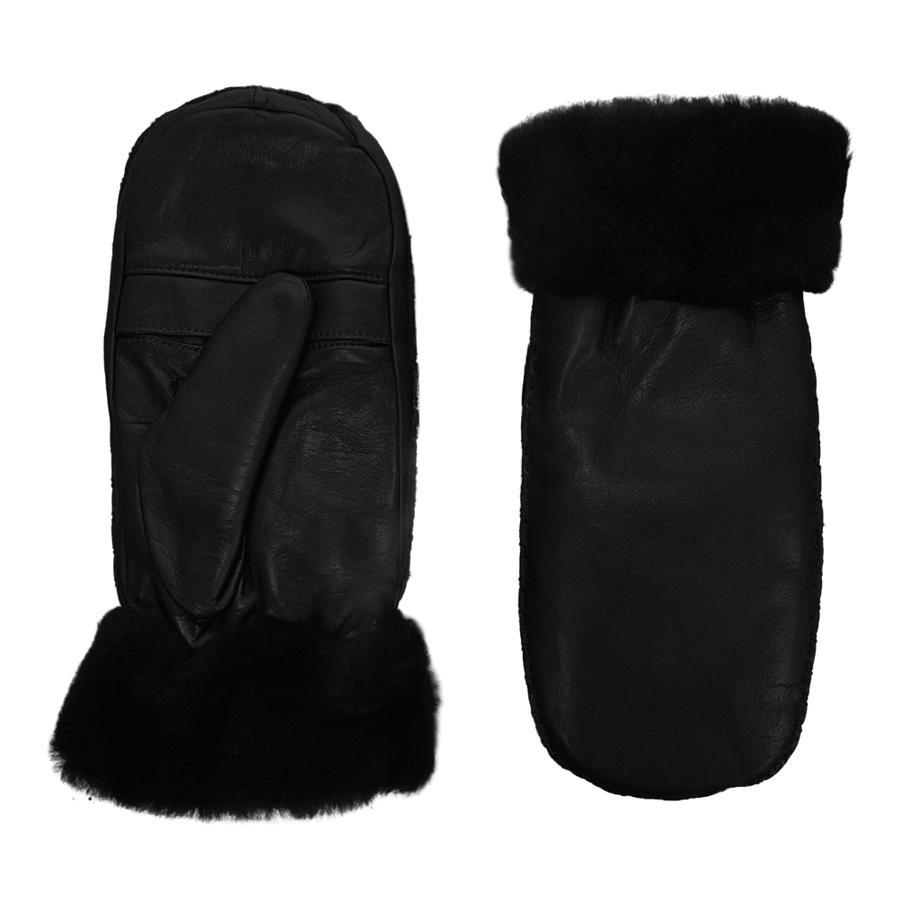 AGNELLE Marie-Alix Black Fur Lined Lambskin Mitten