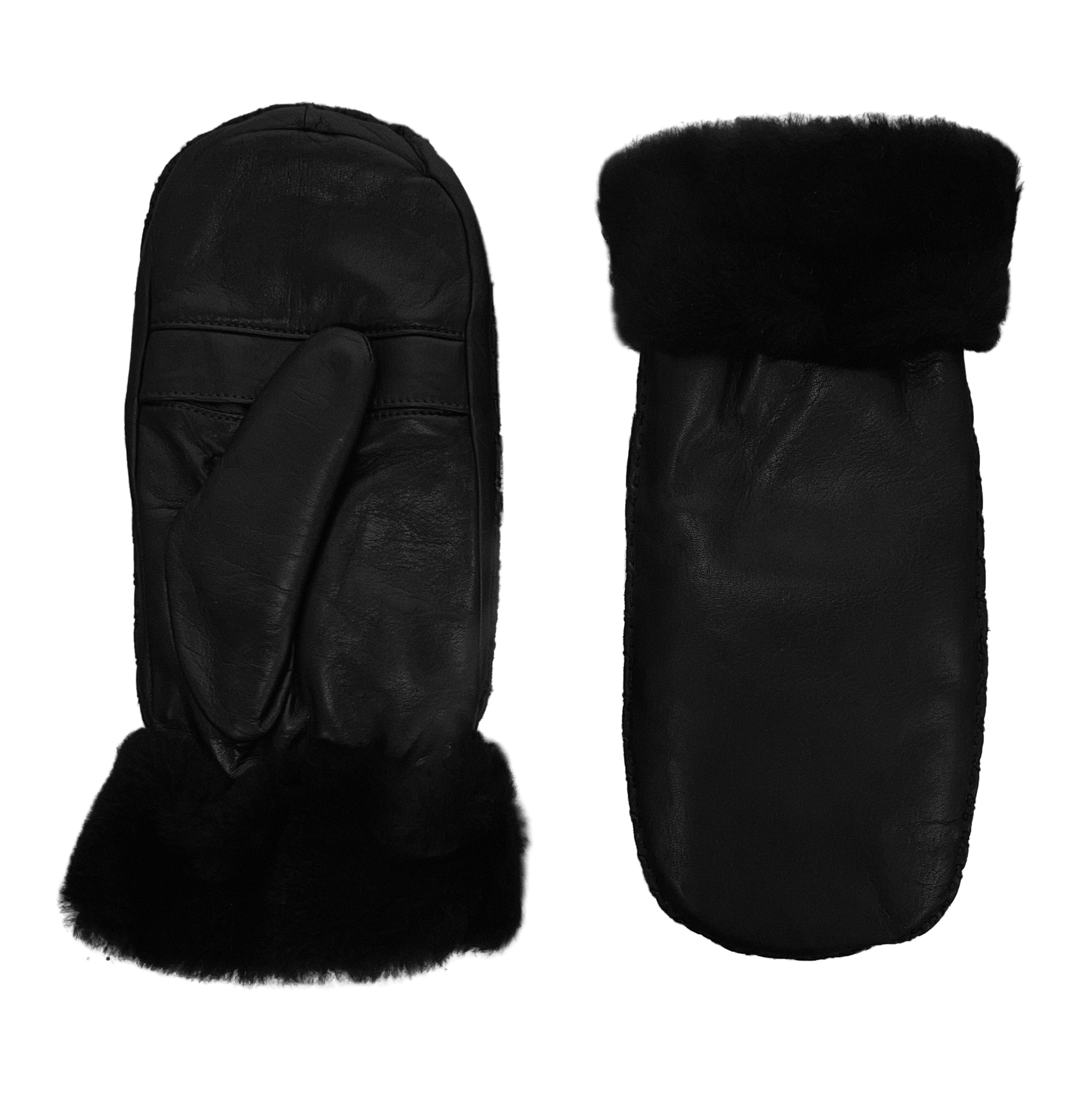 AGNELLE Marie-Alix Black Fur Lined Lambskin Mitten