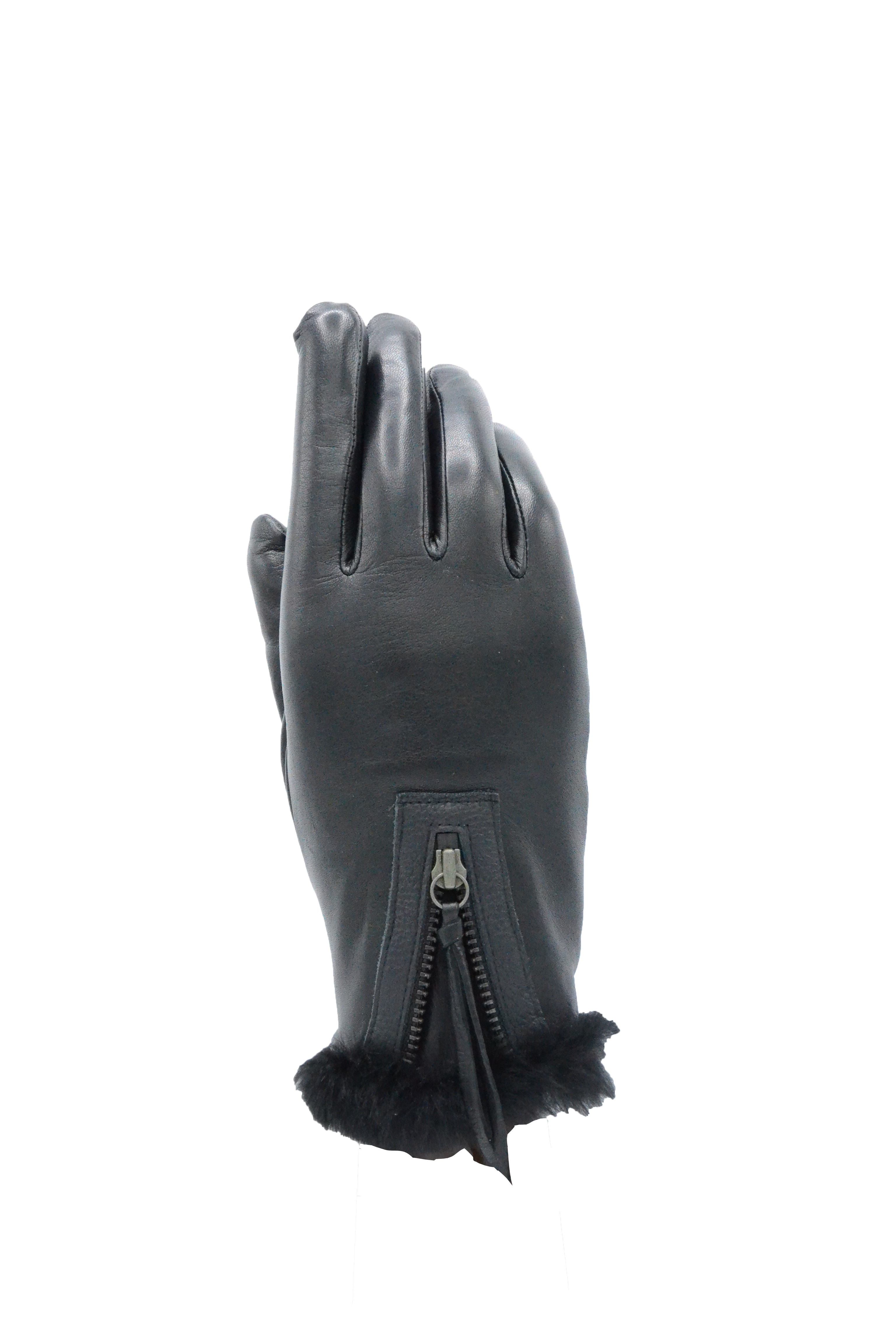 AGNELLE Marina Lambskin Glove Lined in Rabbit Fur with Zipper