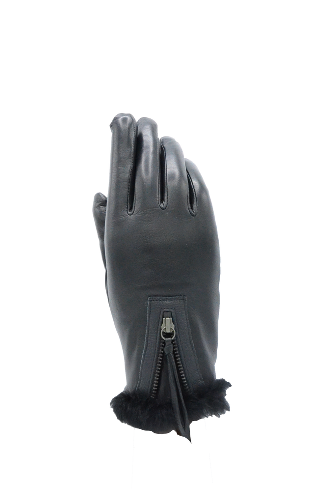 AGNELLE Marina Lambskin Glove Lined in Rabbit Fur with Zipper