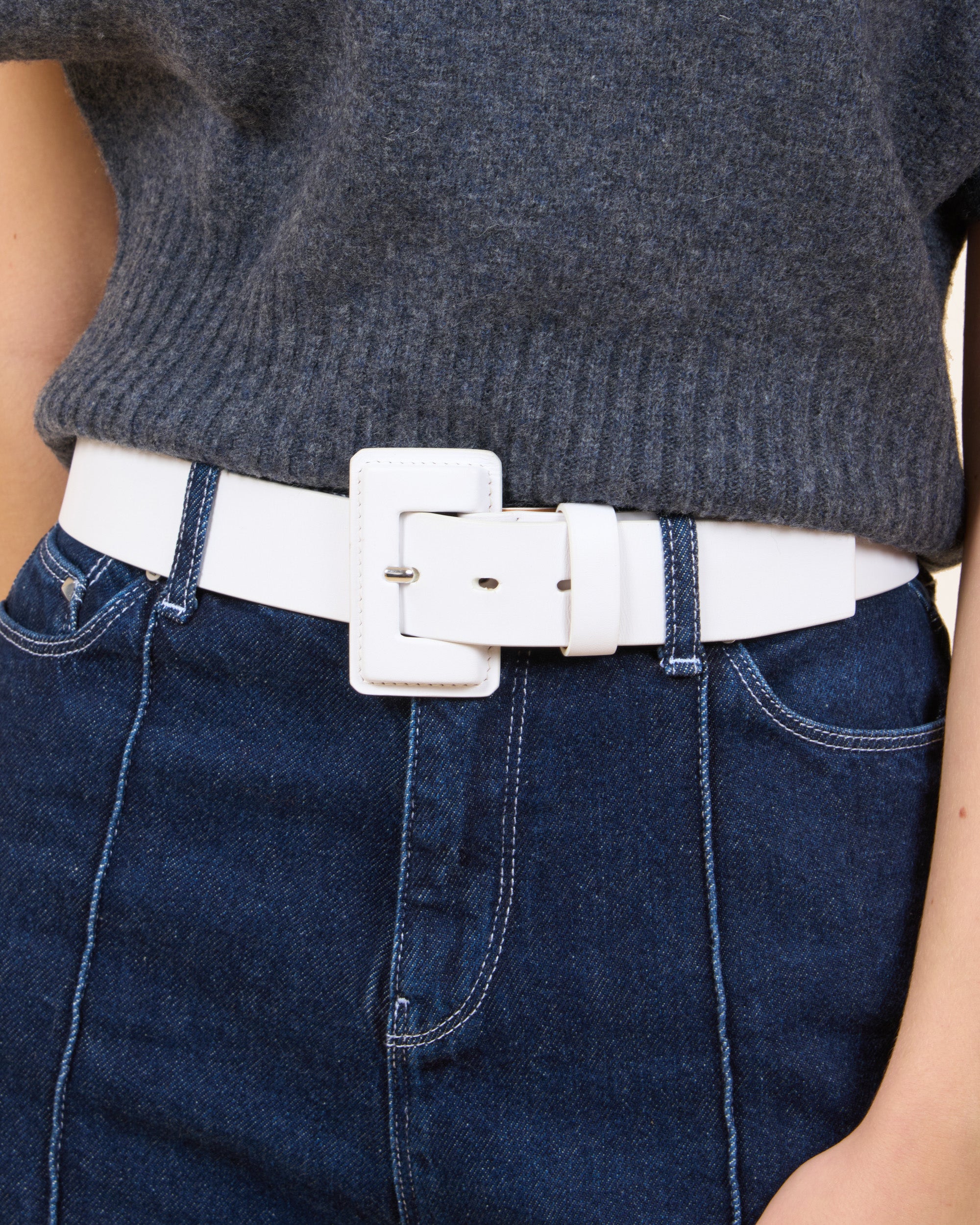 VAINCOURT La Petite Merveilleuse White leather belt