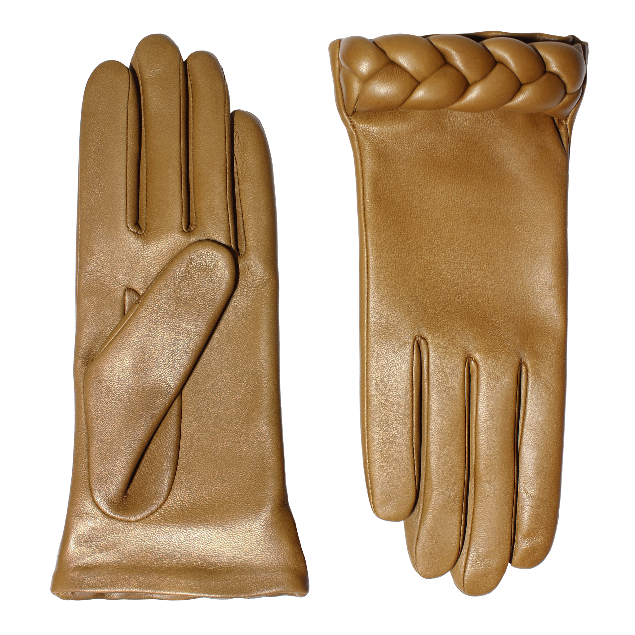 New Edith Brown Lambskin Glove Lined in Cashmere with Braided Cuff