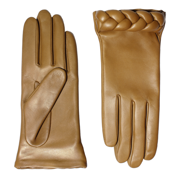 New Edith Brown Lambskin Glove Lined in Cashmere with Braided Cuff