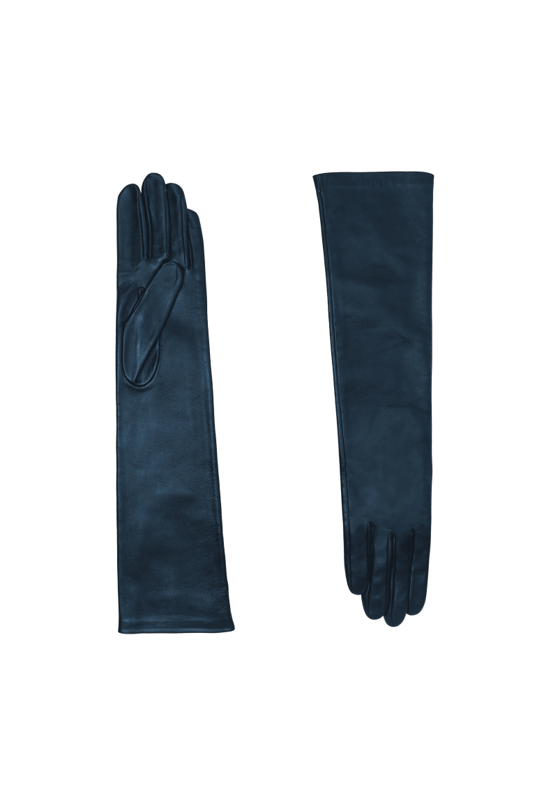 AGNELLE Opera Navy blue leather gloves elbow length