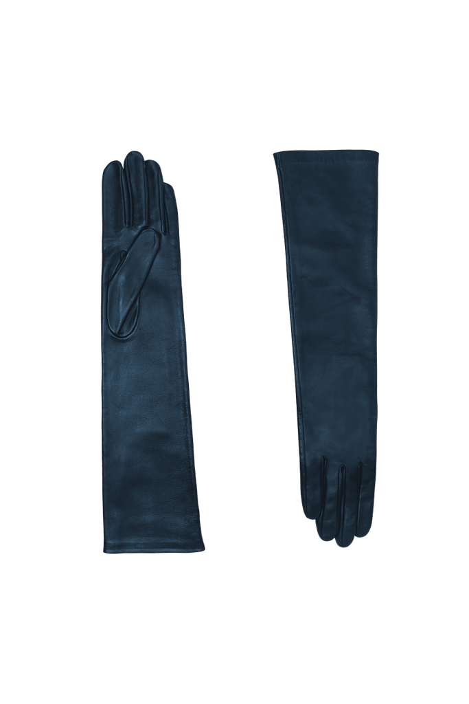 AGNELLE Opera Navy blue leather gloves elbow length