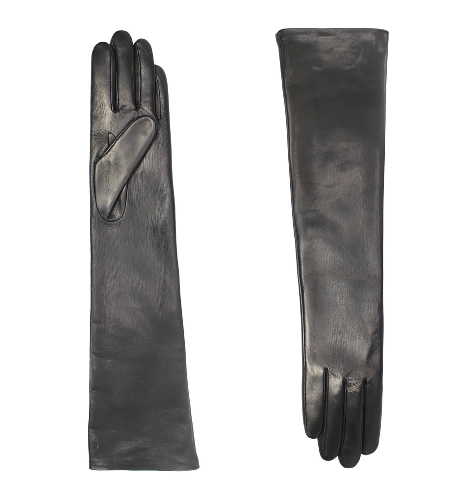 AGNELLE  Opera Black Leather Gloves Elbow Length