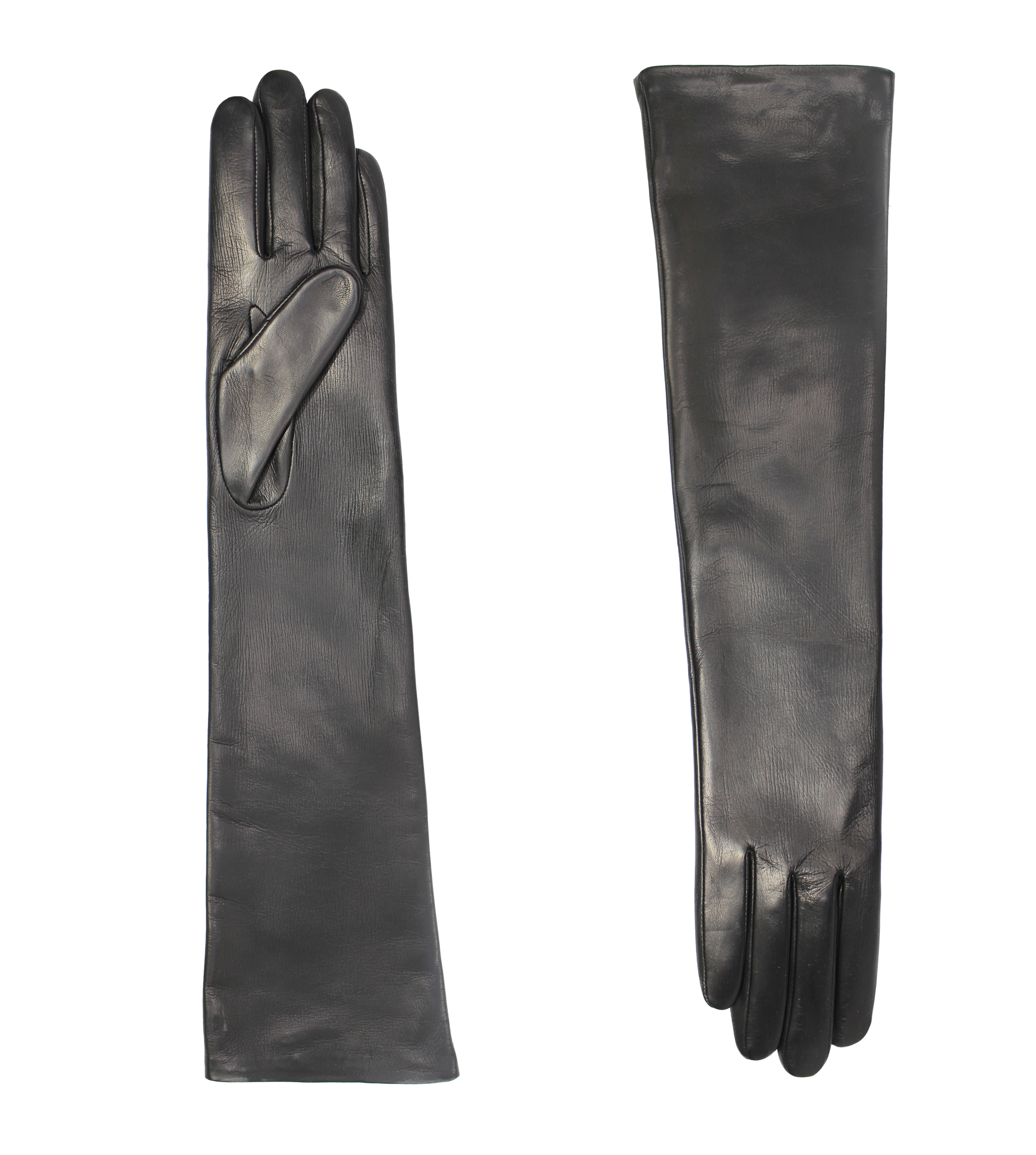 AGNELLE  Opera Black Leather Gloves Elbow Length