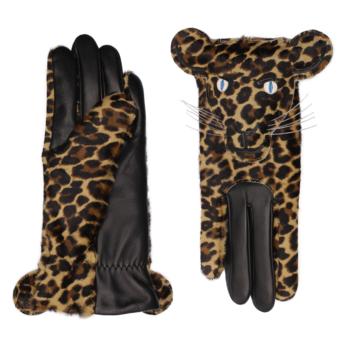 AGNELLE Panthere leather gloves