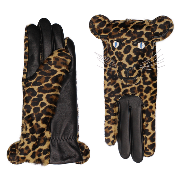 AGNELLE Panthere leather gloves