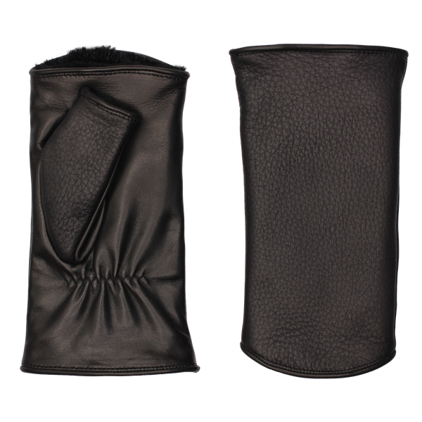 AGNELLE Pauline Rabbit Lined Fingerless Gloves 50/50 Deerskin and Lambskin