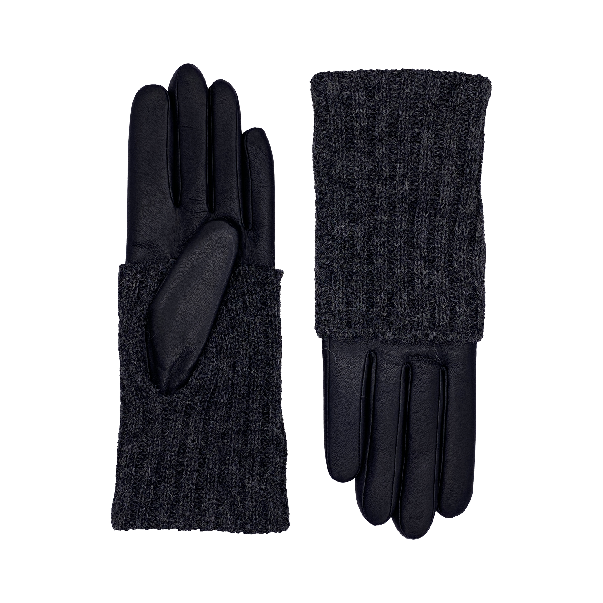 AGNELLE Polka Black Leather and Alpaca Glove