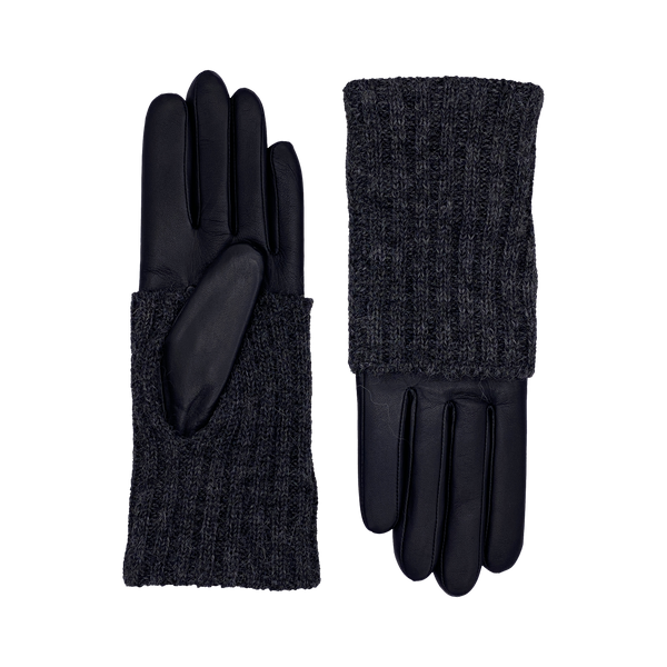 AGNELLE Polka Black Leather and Alpaca Glove