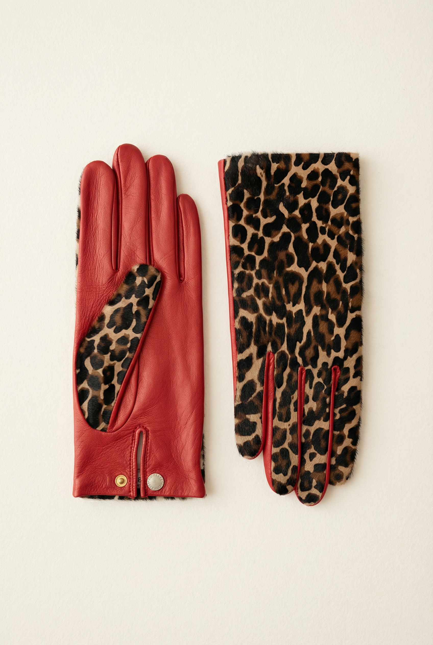 Agnelle Leopard Print Calf Hair and Leather Gloves
