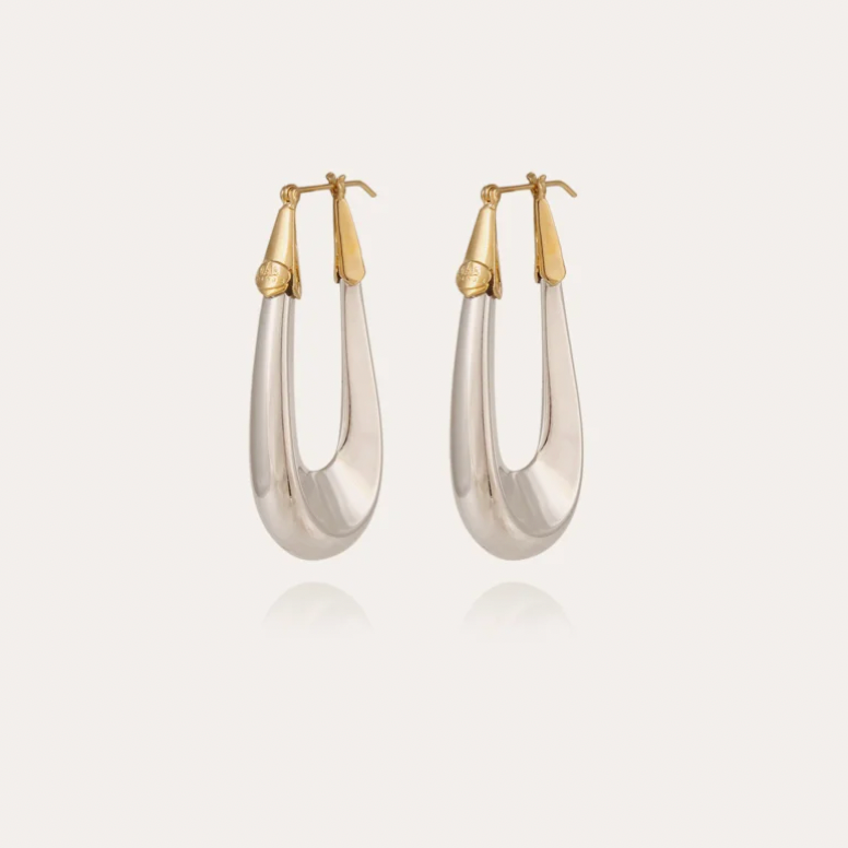 GAS BIJOUX Ecume bicolor earrings large size silver