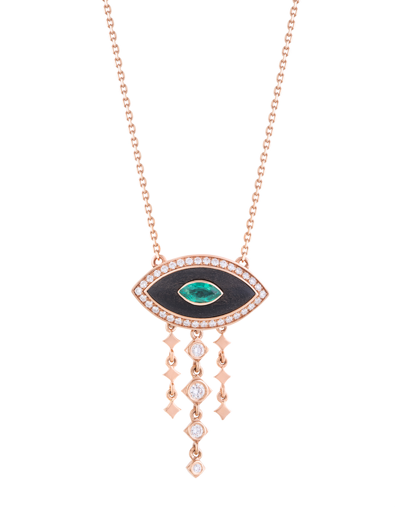 NAYLA ARIDA Ebony, Gold and Diamonds Evil Eye Neclace