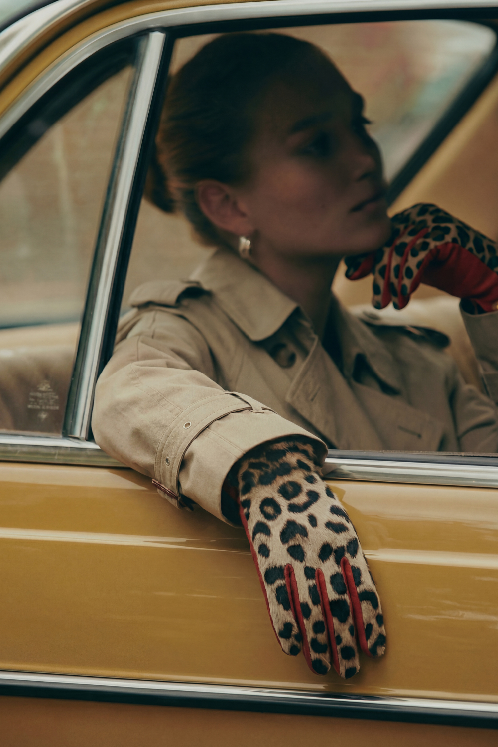 Agnelle Leopard Print Calf Hair and Leather Gloves