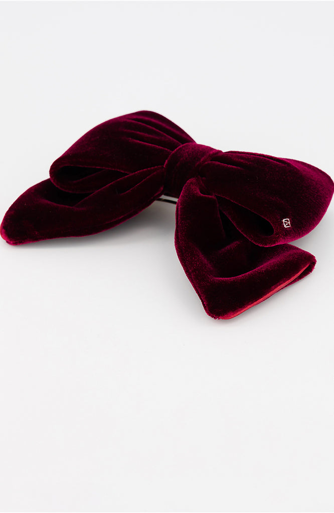 ALEXANDRE DE PARIS Velvet Burgundy Bow Barette