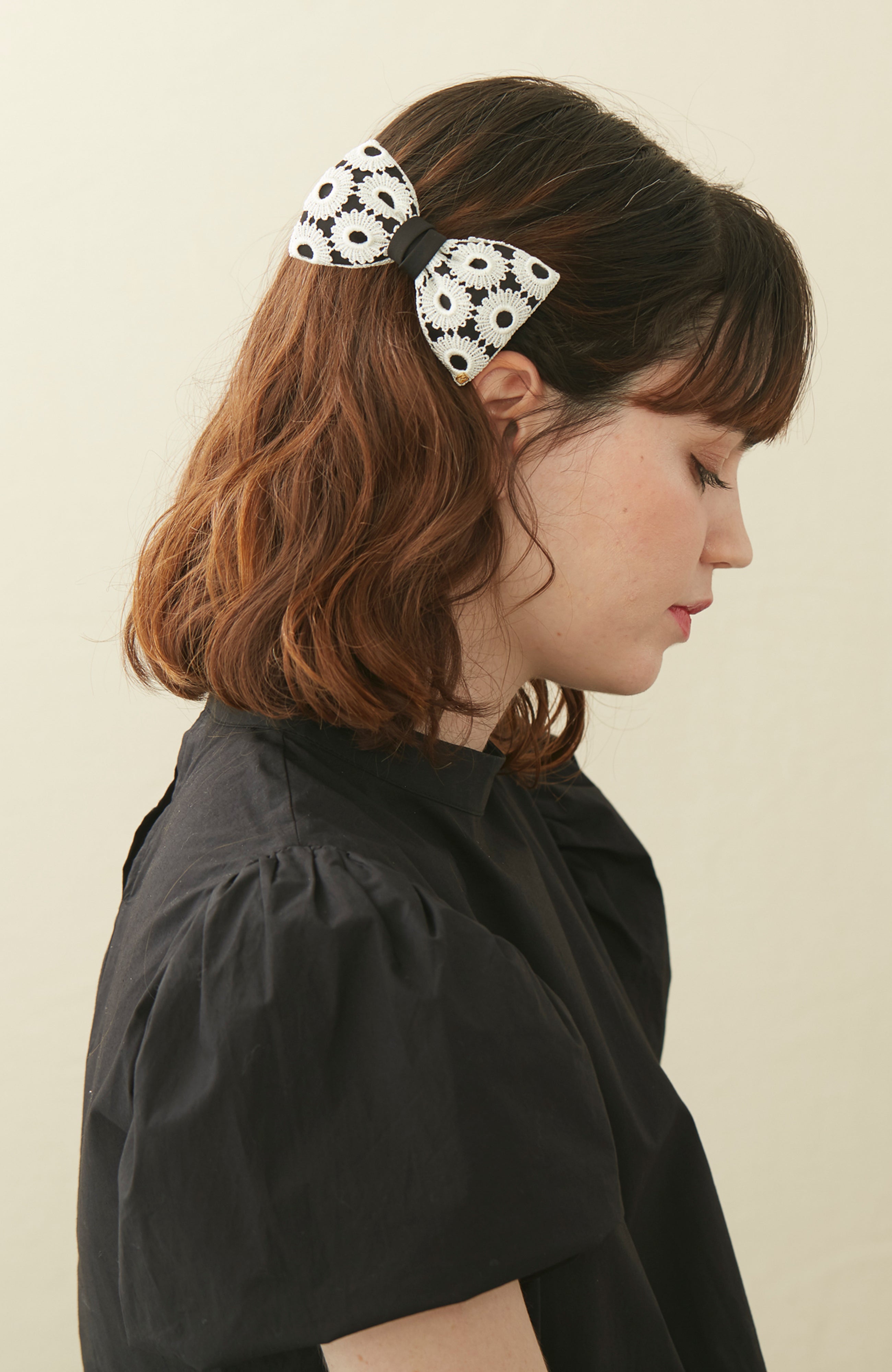 ALEXANDRE DE PARIS Eyelet Lace Bow Barrette