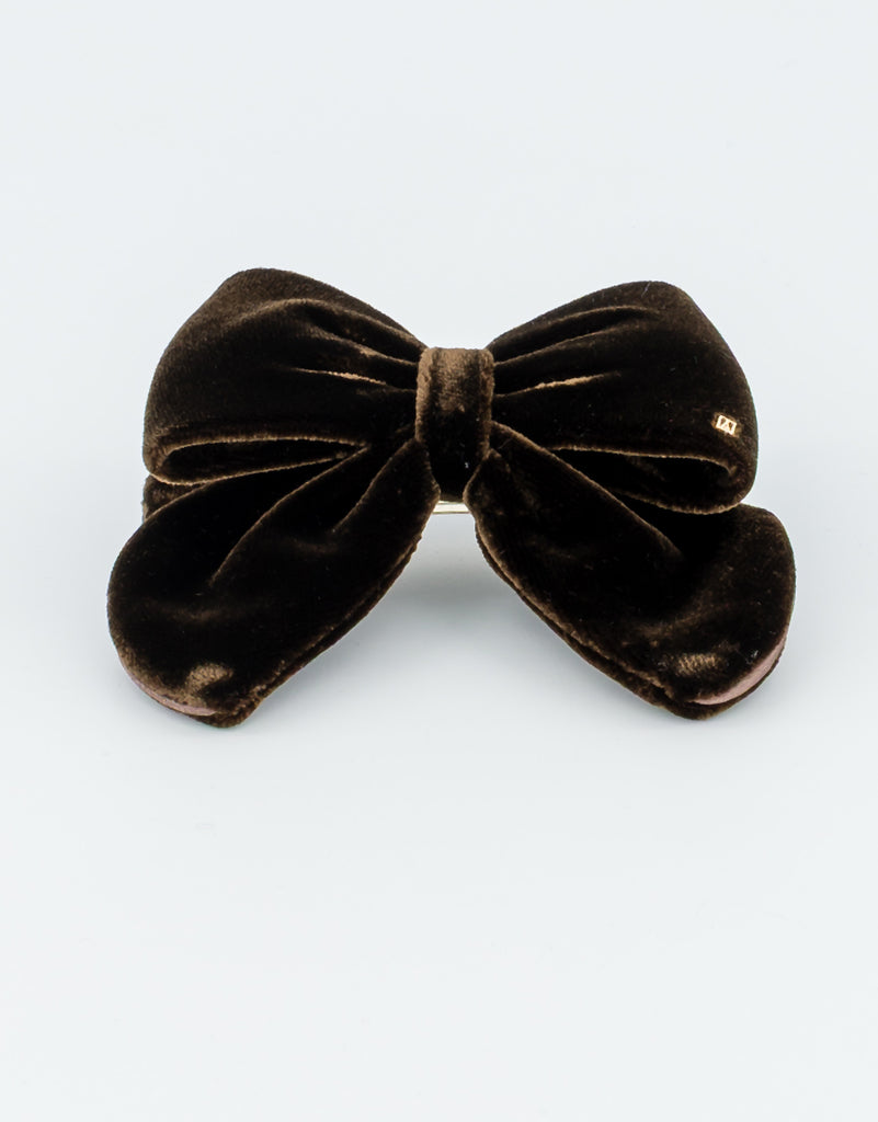 ALEXANDRE DE PARIS Cannelle Brown Velvet Bow Barette