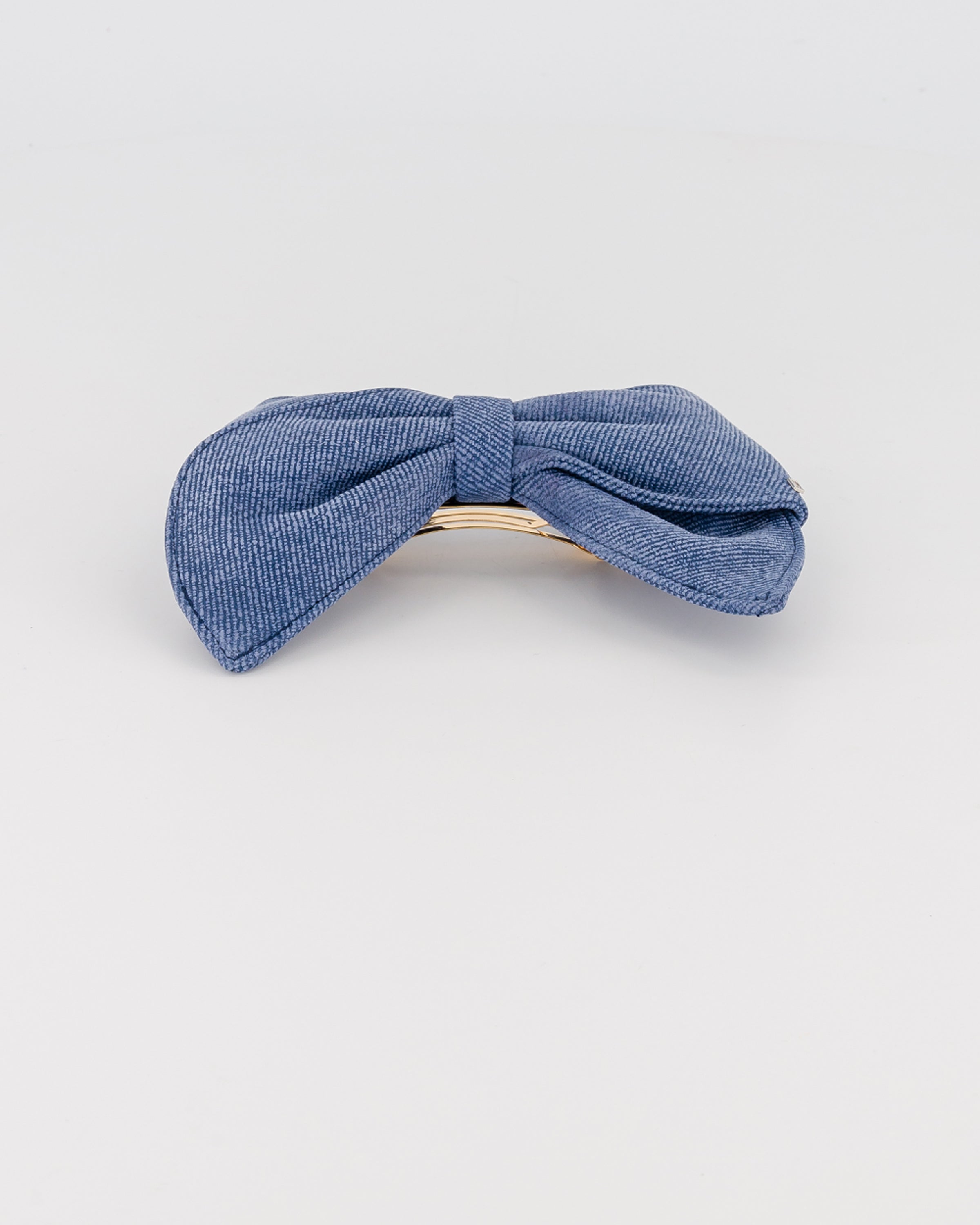 ALEXANDRE DE PARIS denim leather bow barette