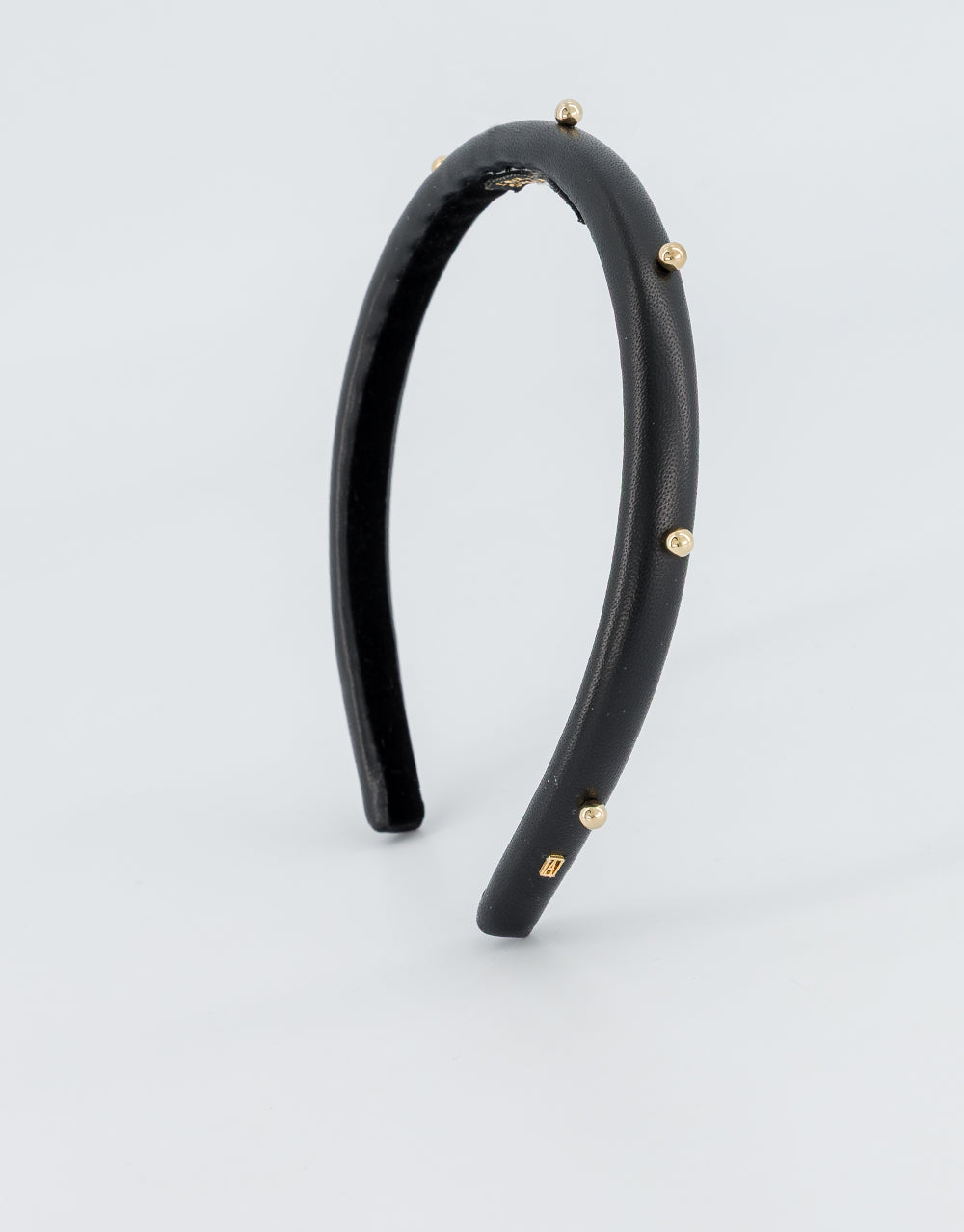 ALEXANDRE DE PARIS Belle de Jour Leather and Gold Studs Headband