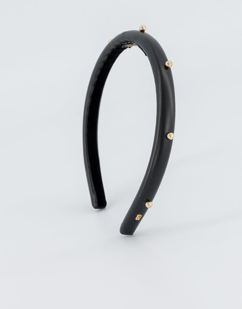 ALEXANDRE DE PARIS Belle de Jour Leather and Gold Studs Headband