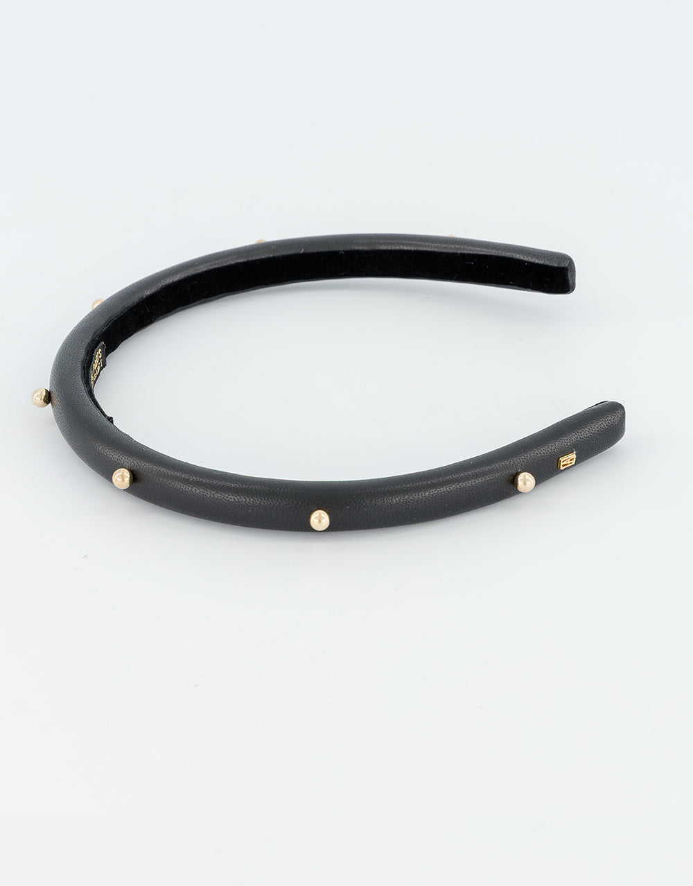 ALEXANDRE DE PARIS Belle de Jour Leather and Gold Studs Headband