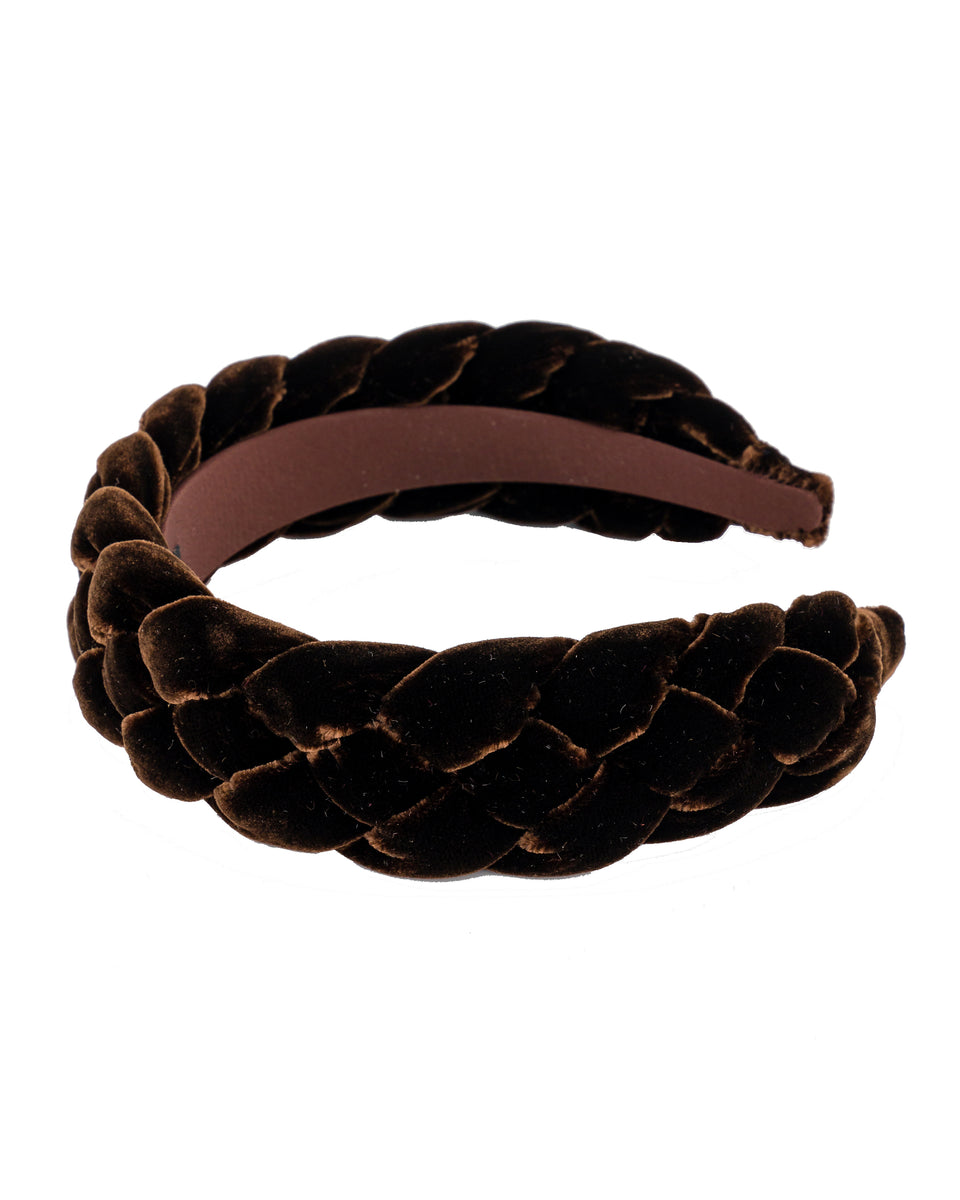 ALEXANDRE DE PARIS Brown Nocturne Braided Velvet Headband display picture 3