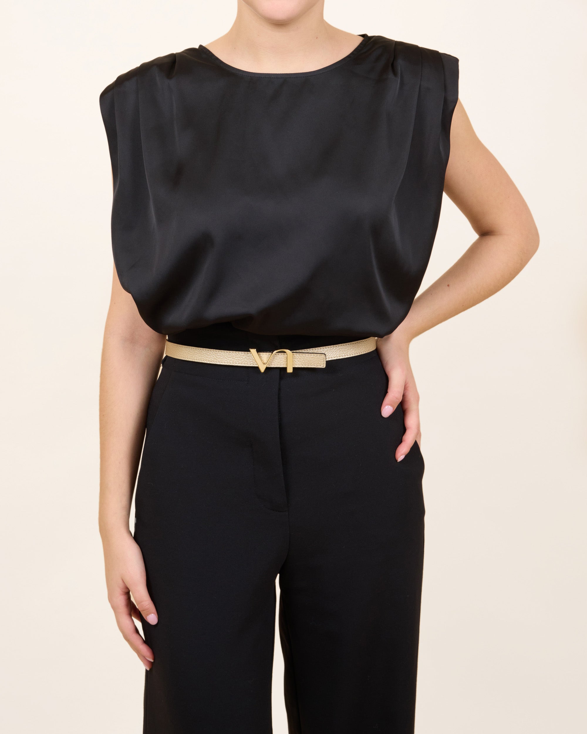 VAINCOURT Reversible Black & Gold Thin Leather Belt