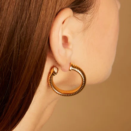 GAS BIJOUX Antigone cabochons hoop earrings small size gold
