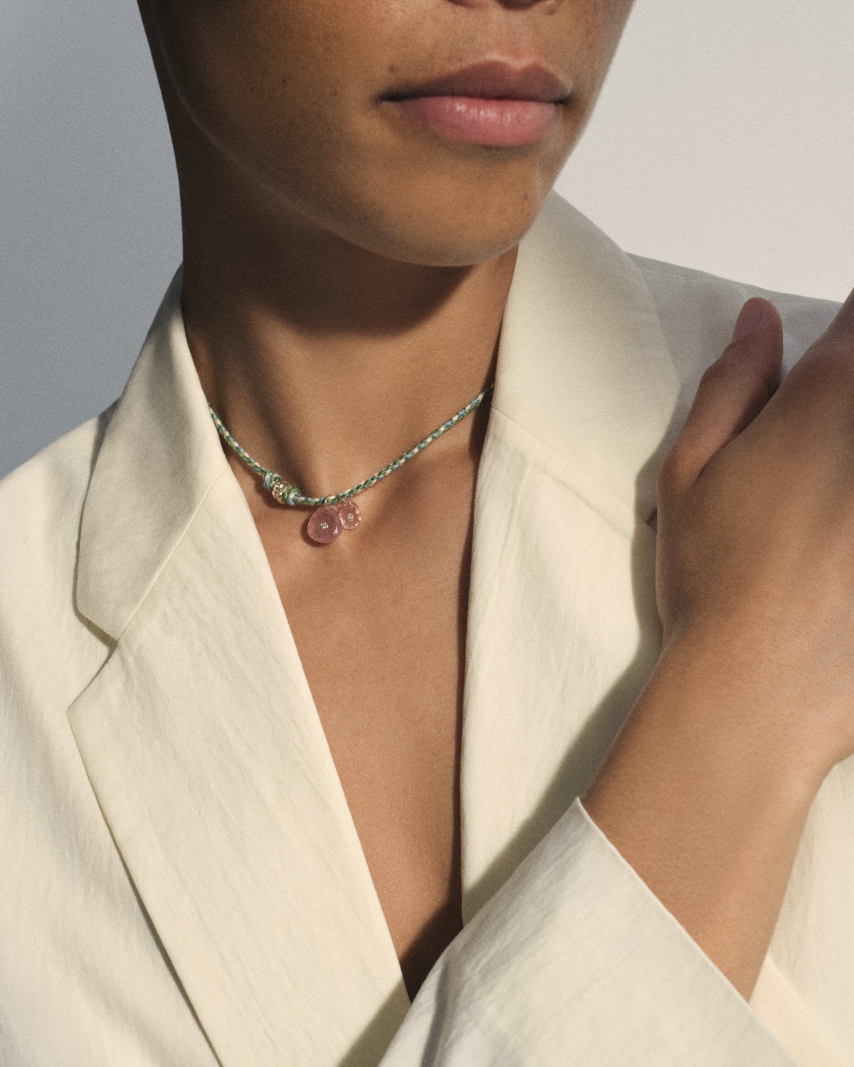 PASCALE MONVOISIN Holi Strawberry Quartz and Diamond Necklace